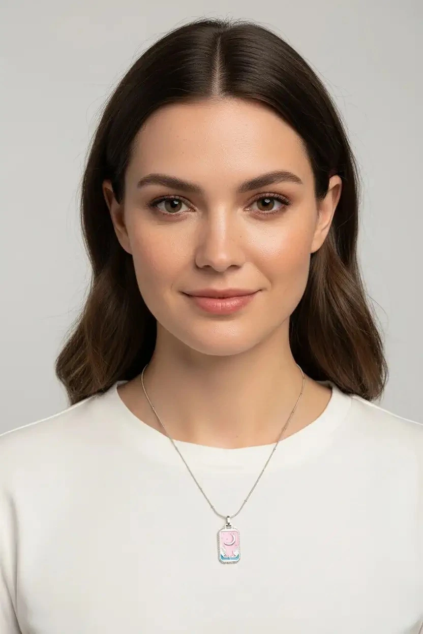 Ay Detaylı Pembe Renkli 316L Kararmaz Çelik Tarot Kolye - LYL - KLY02