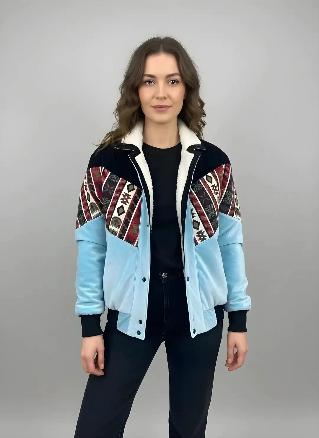 (7631) Small / Medium Beden Uyumlu Oversize Vintage Desen Ceket