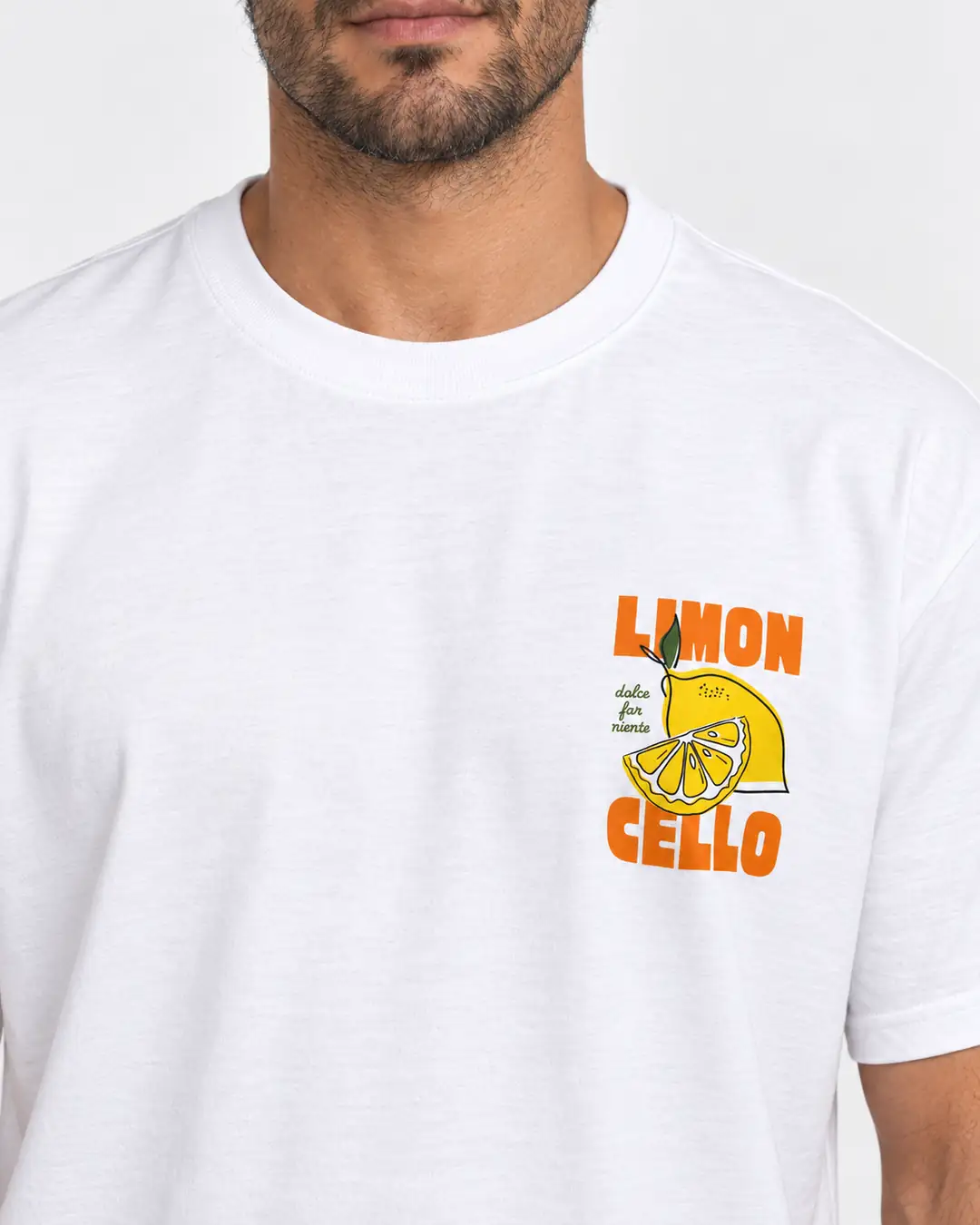 Beyaz Oversize Limoncello Baskılı Erkek Tişört