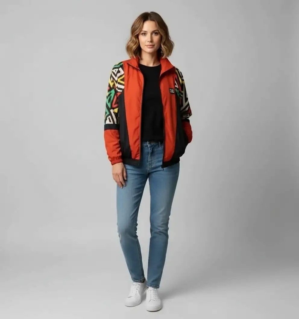 Unisex Kiremit Rengi Desenli Bomber Ceket