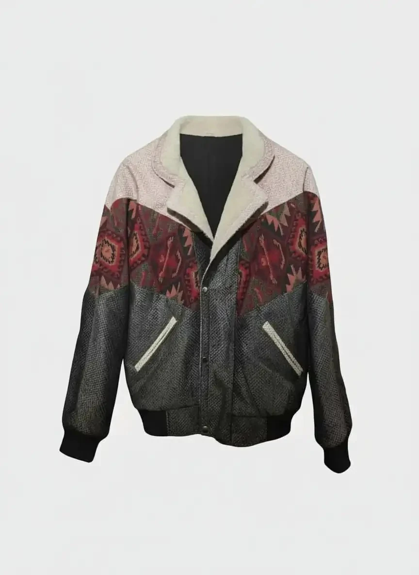 (7503) Small / Medium Beden Uyumlu Oversize Aztek Tarzı Vintage Desen Ceket