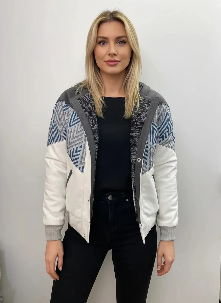 (7558) 36/38 Beden Uyumlu Vintage Desen Oversize Unisex Ceket