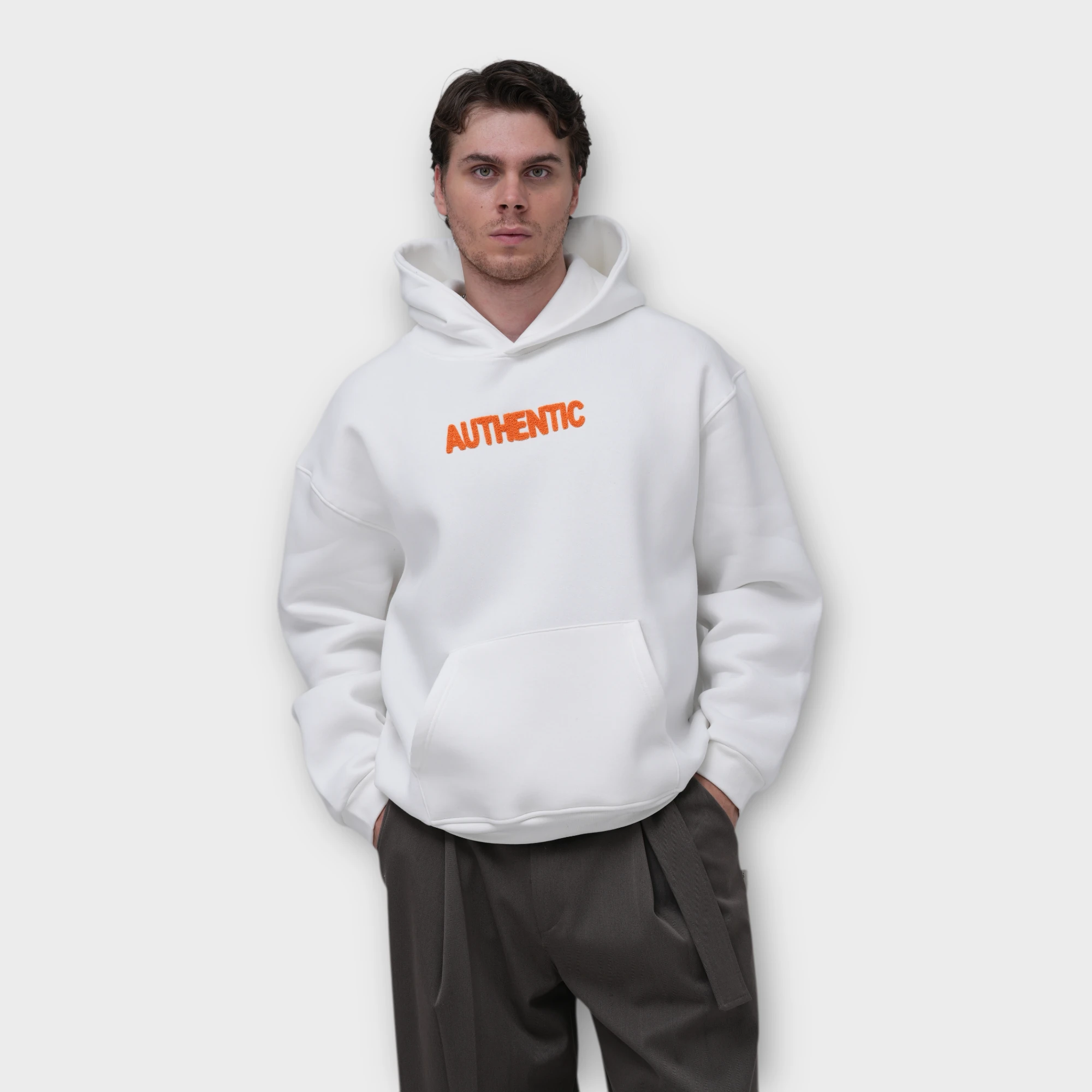 AUTHENTIC Oversize Hoodie - %100 Pamuk - Beyaz