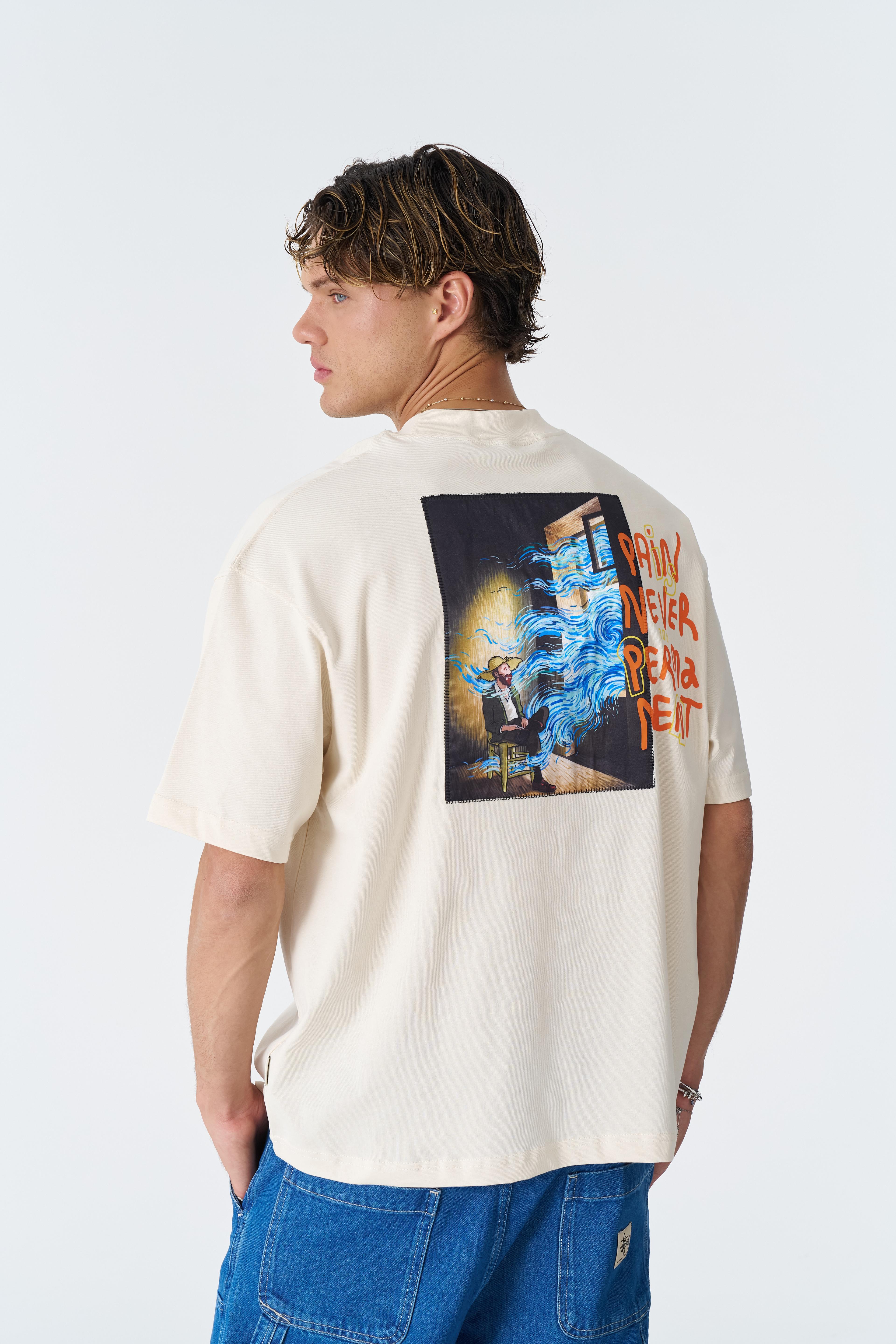 "Pain Never Permanent" Oversize Tişört - Taş