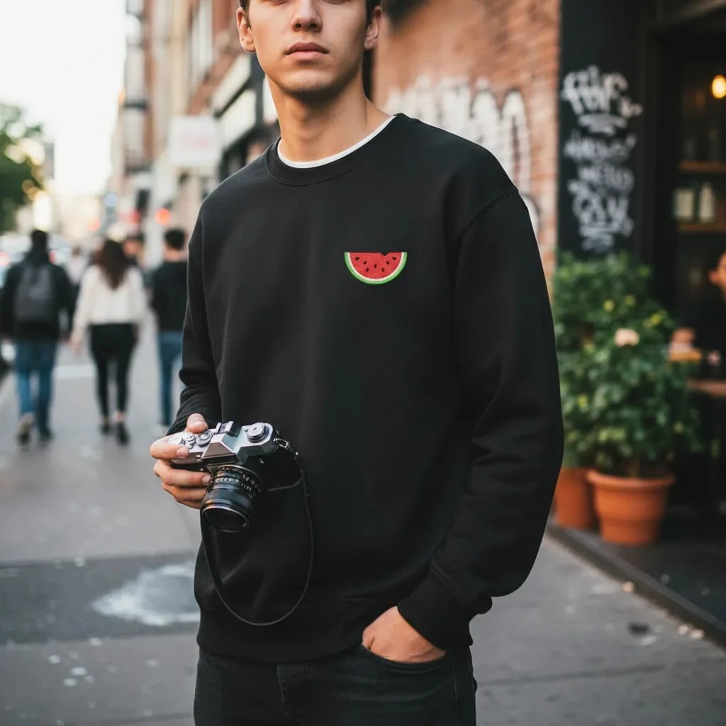 Karpuz Baskılı Siyah Oversize Sweatshirt 