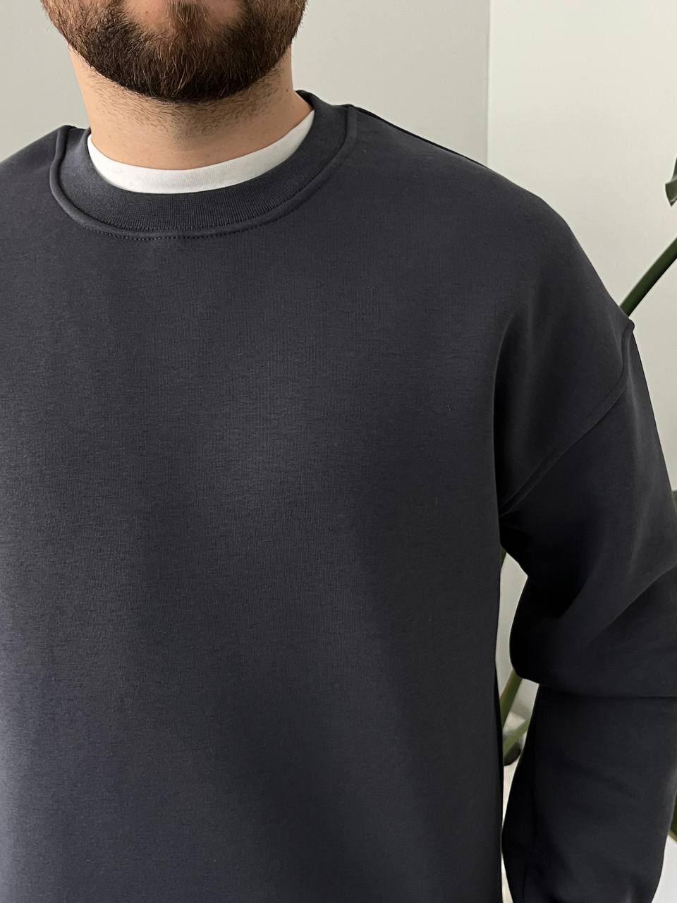 Basic Antrasit Oversize Kalın Sweatshirt - 3 İplik Şardonlu