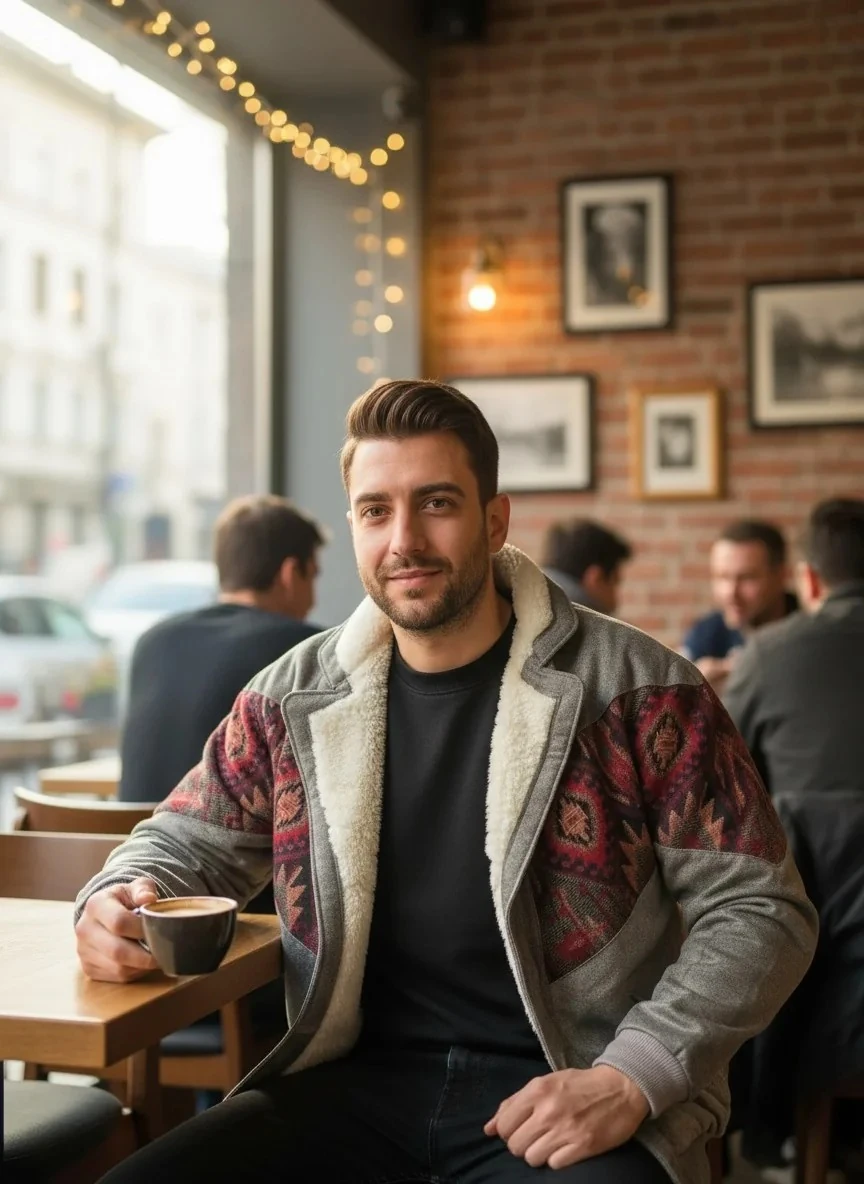 (7616) Small / Medium Beden Uyumlu Oversize Vintage Desen Ceket