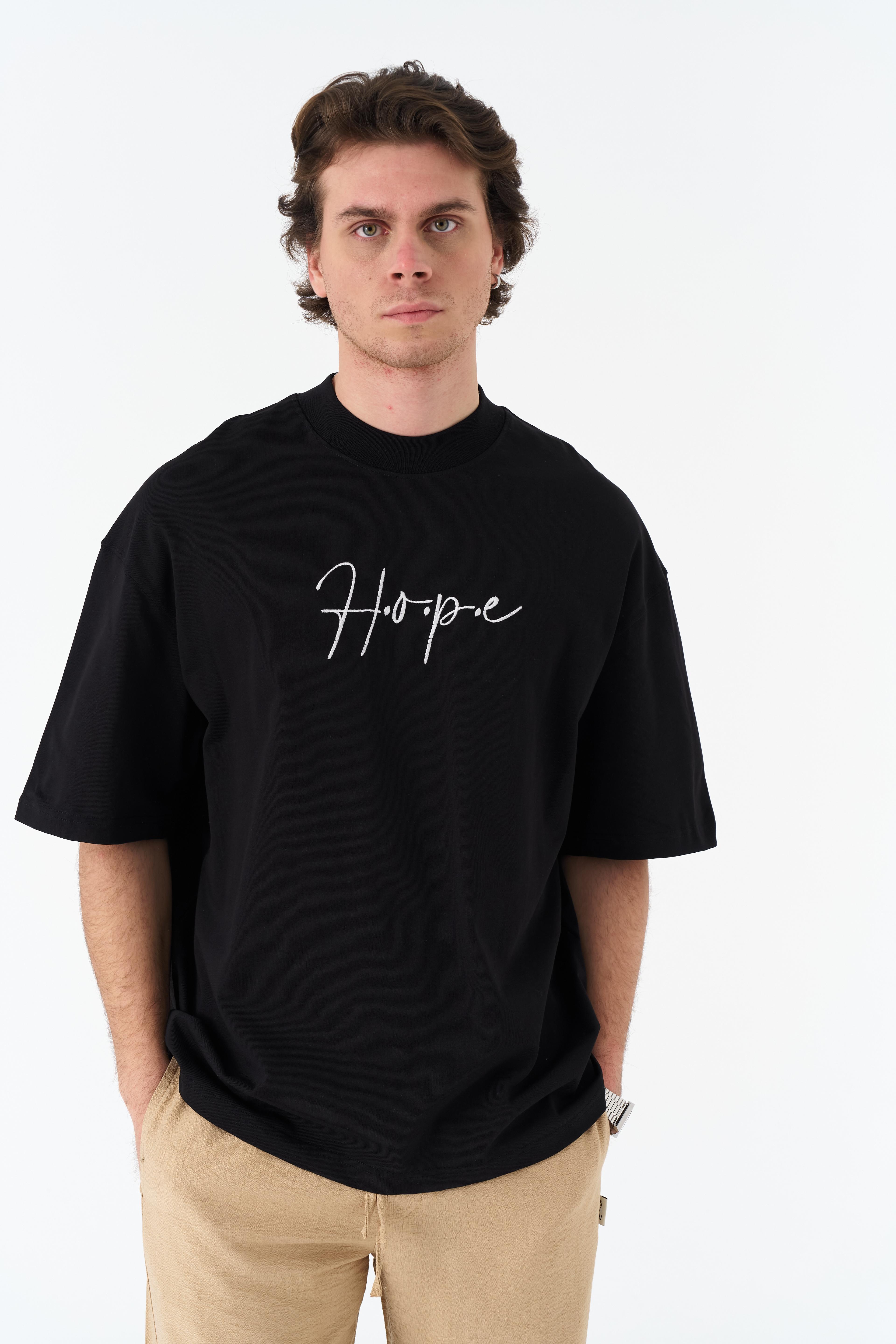 Hope Oversize %100 Pamuk T-Shirt - Siyah