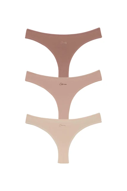 3'lü Brazilian Kadın Külot - (Candy/Espresso/Cream) %95 Pamuk %5 Elastan
