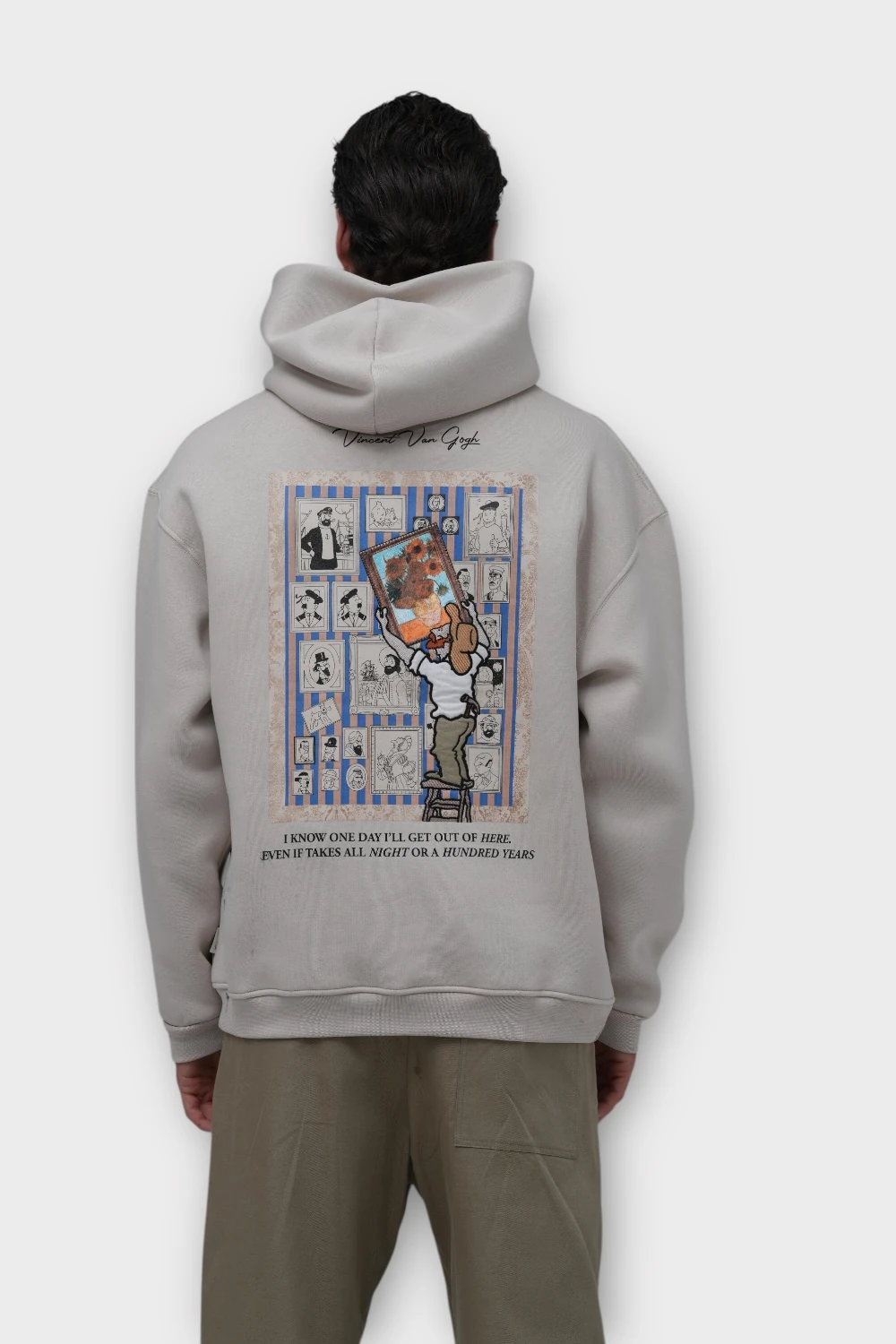 One Day Oversize Hoodie  - Şardonlu %100 Pamuk - Taş