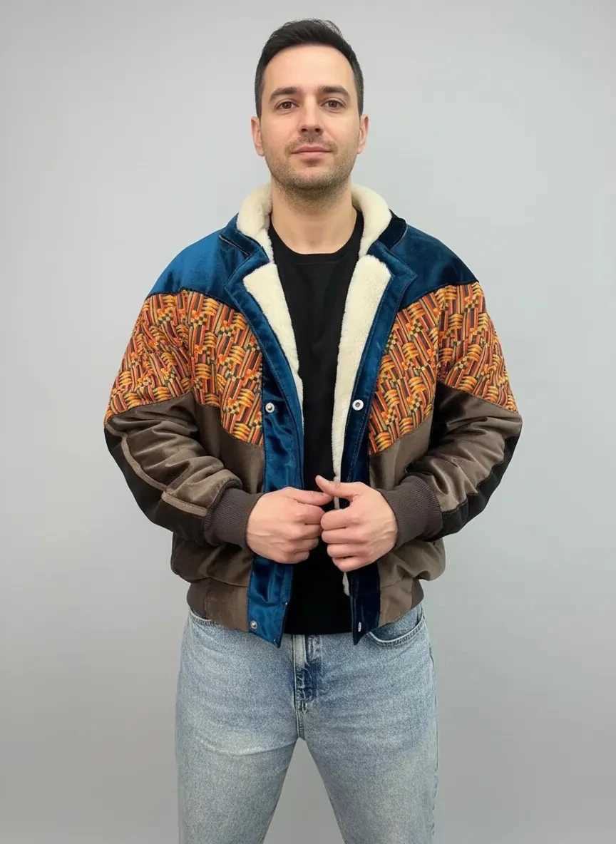 (7629) Large / XLarge Beden Uyumlu Vintage Desenli Özel Ceket