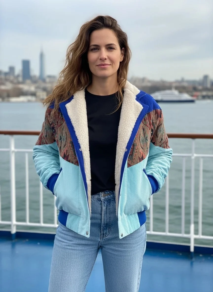 (7593) Small / Medium Beden Uyumlu Oversize Vintage Desen Ceket