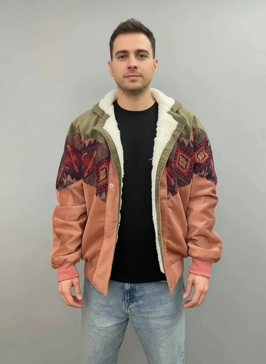 (7568) 2XLarge / 3XLarge Uyumlu Aztek Tarzı Oversize Unisex Ceket