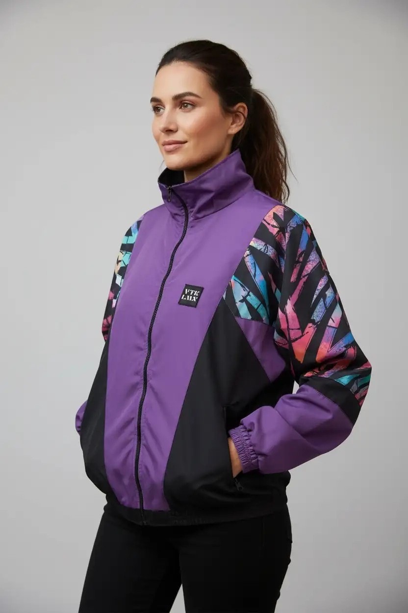 Unisex Mor Renk Desenli Bomber Ceket