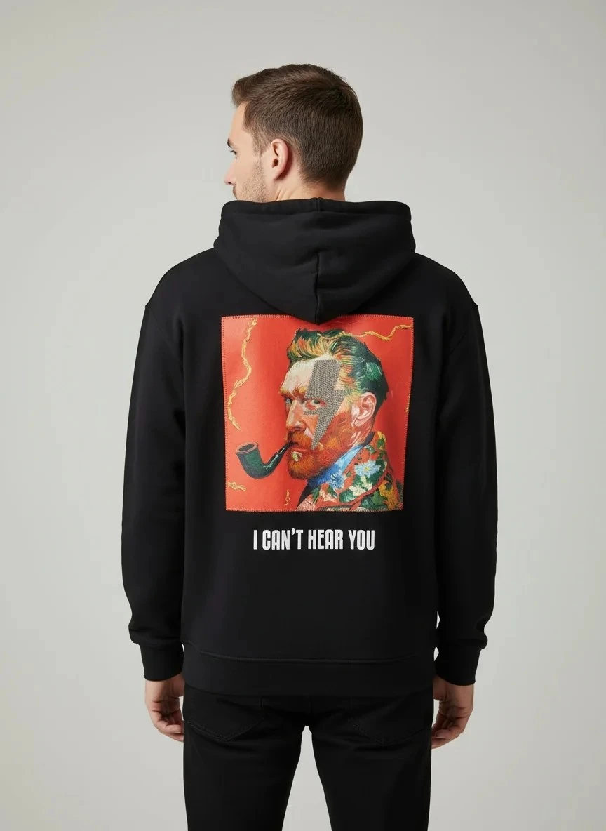 I Can't Hear You Oversize Hoodie - %100 Pamuk Şardonlu - Siyah