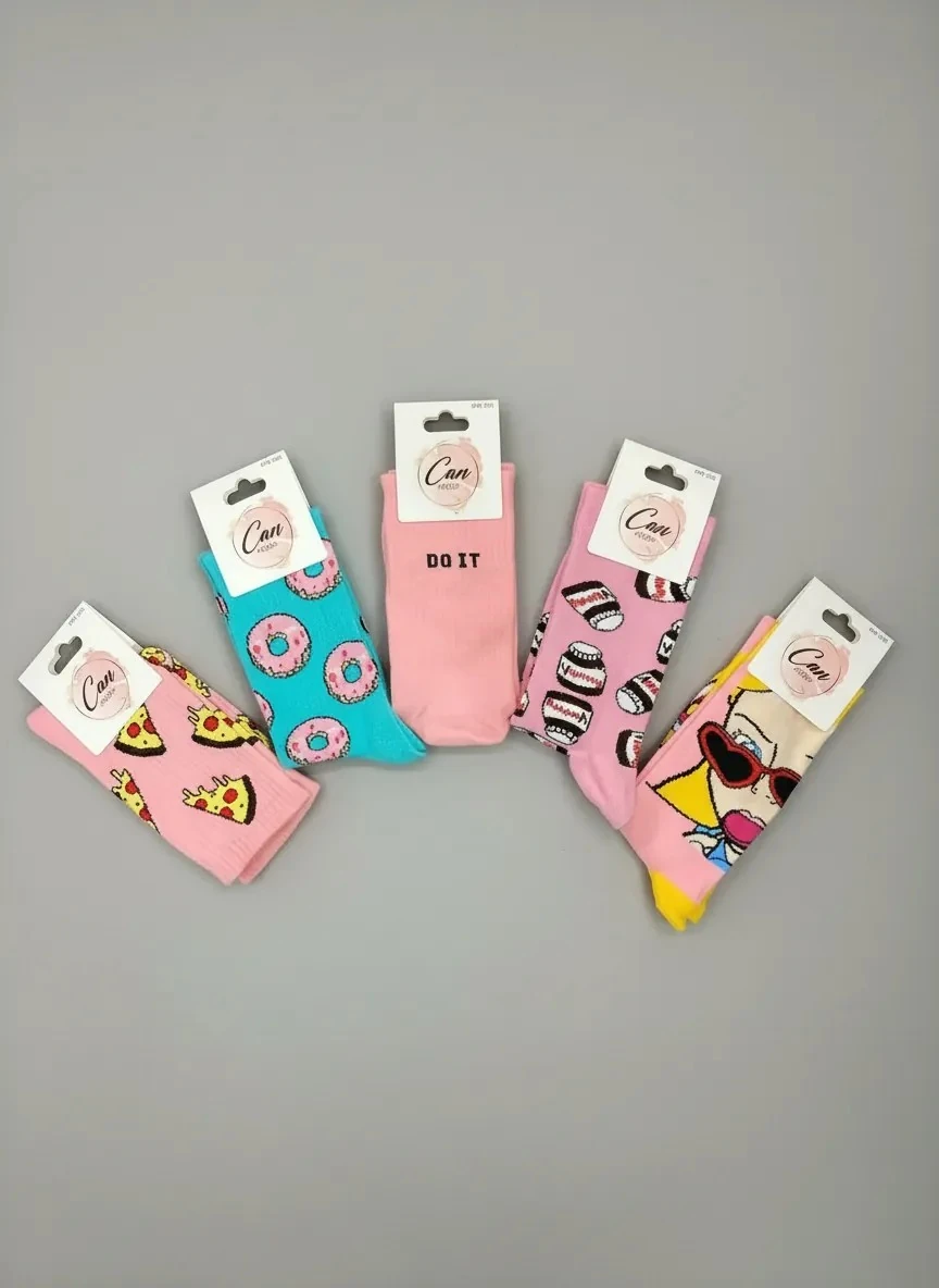 5'li Pembe Set Karışık Desen Renkli Çorap (36-44 Numaraya Uygun)