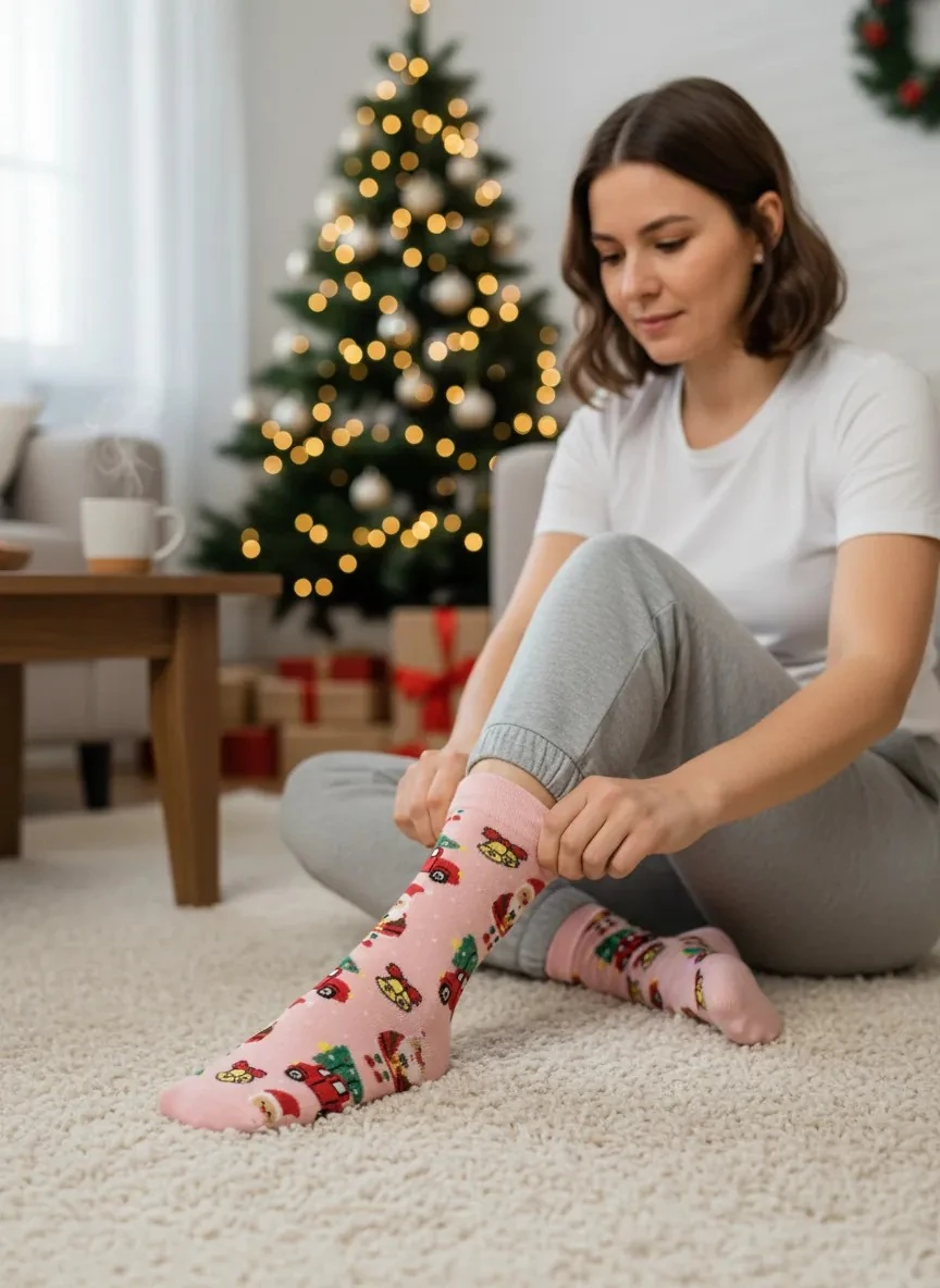  Pembe Noel Baba ve Araba Temalı Havlu Yılbaşı Çorabı - CM173