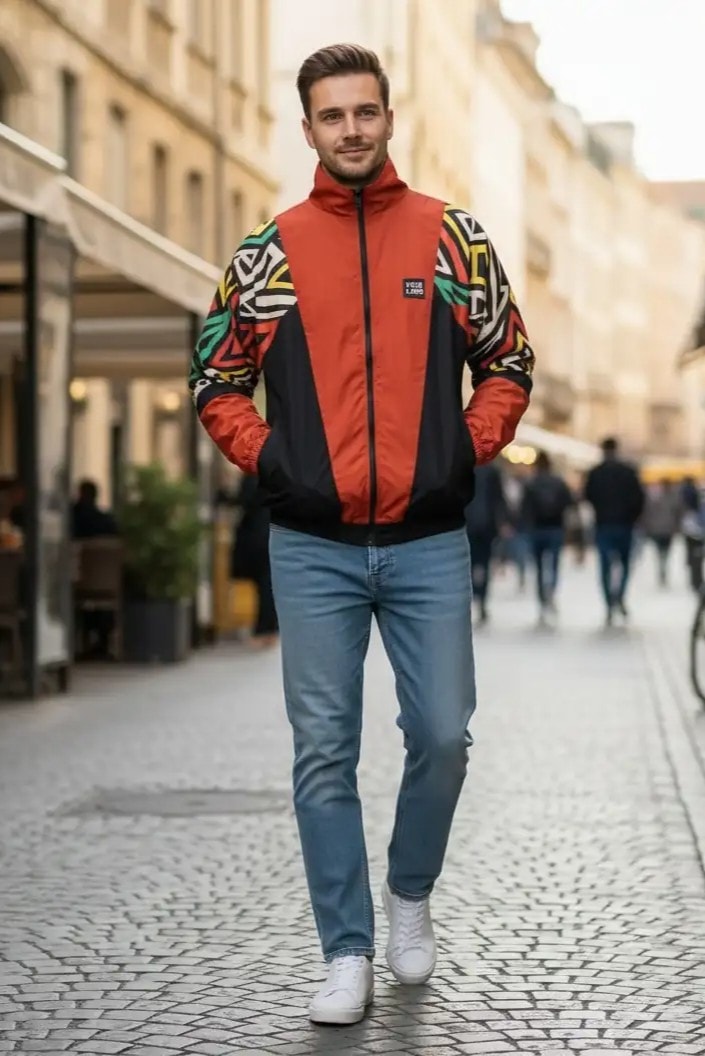 Unisex Kiremit Rengi Desenli Bomber Ceket