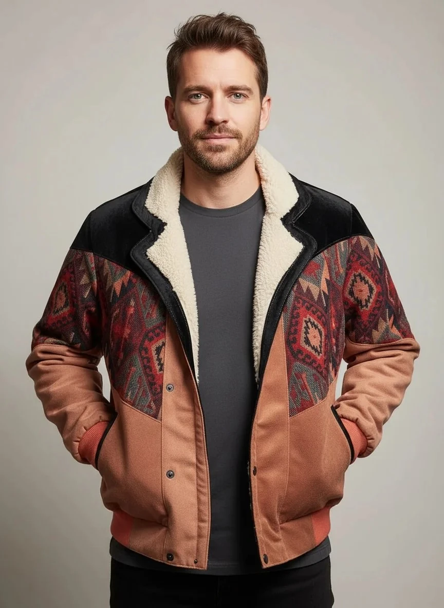 (7598) Small / Medium Beden Uyumlu Oversize Vintage Desen Ceket