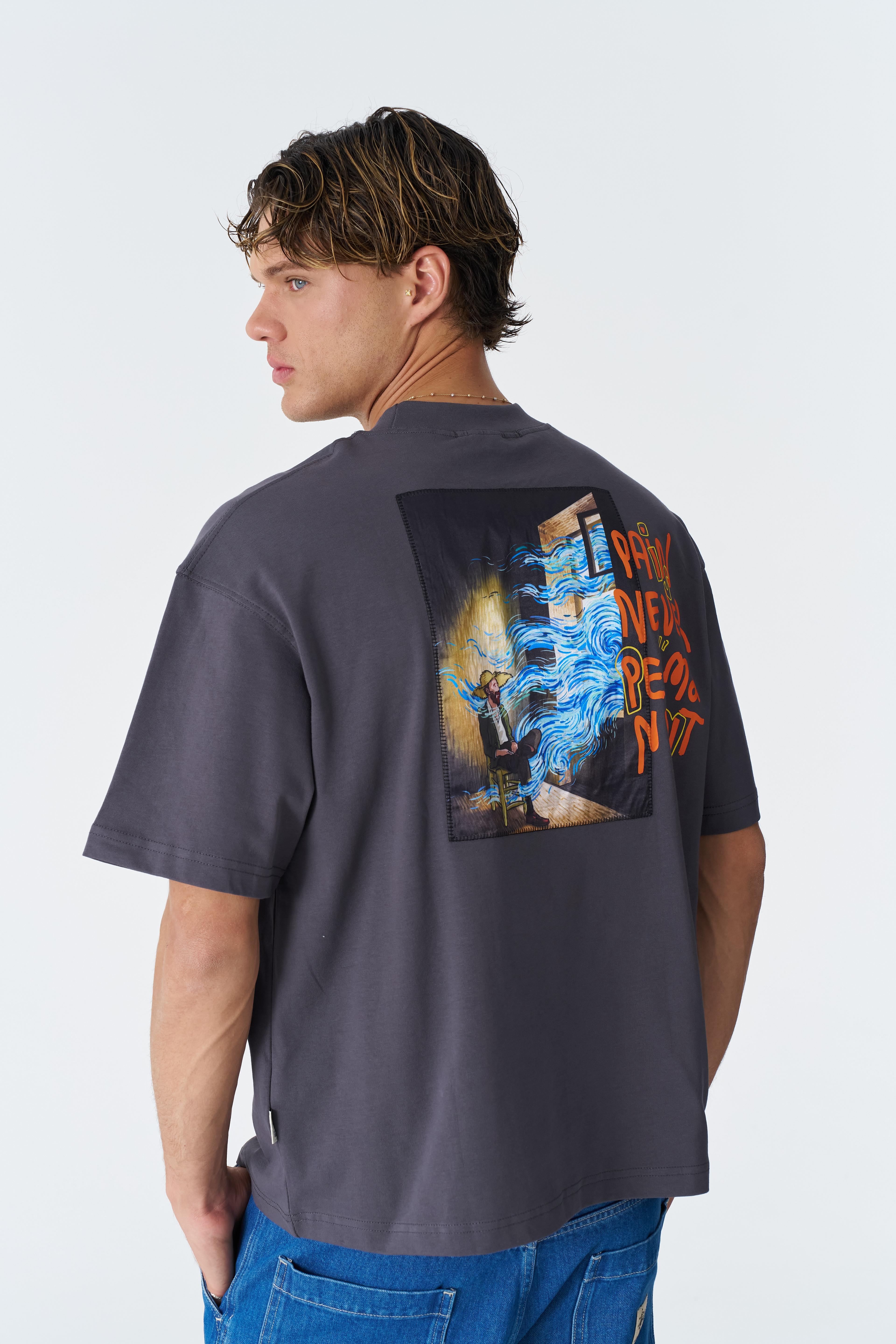 "Pain Never Permanent" Oversize Tişört - Füme