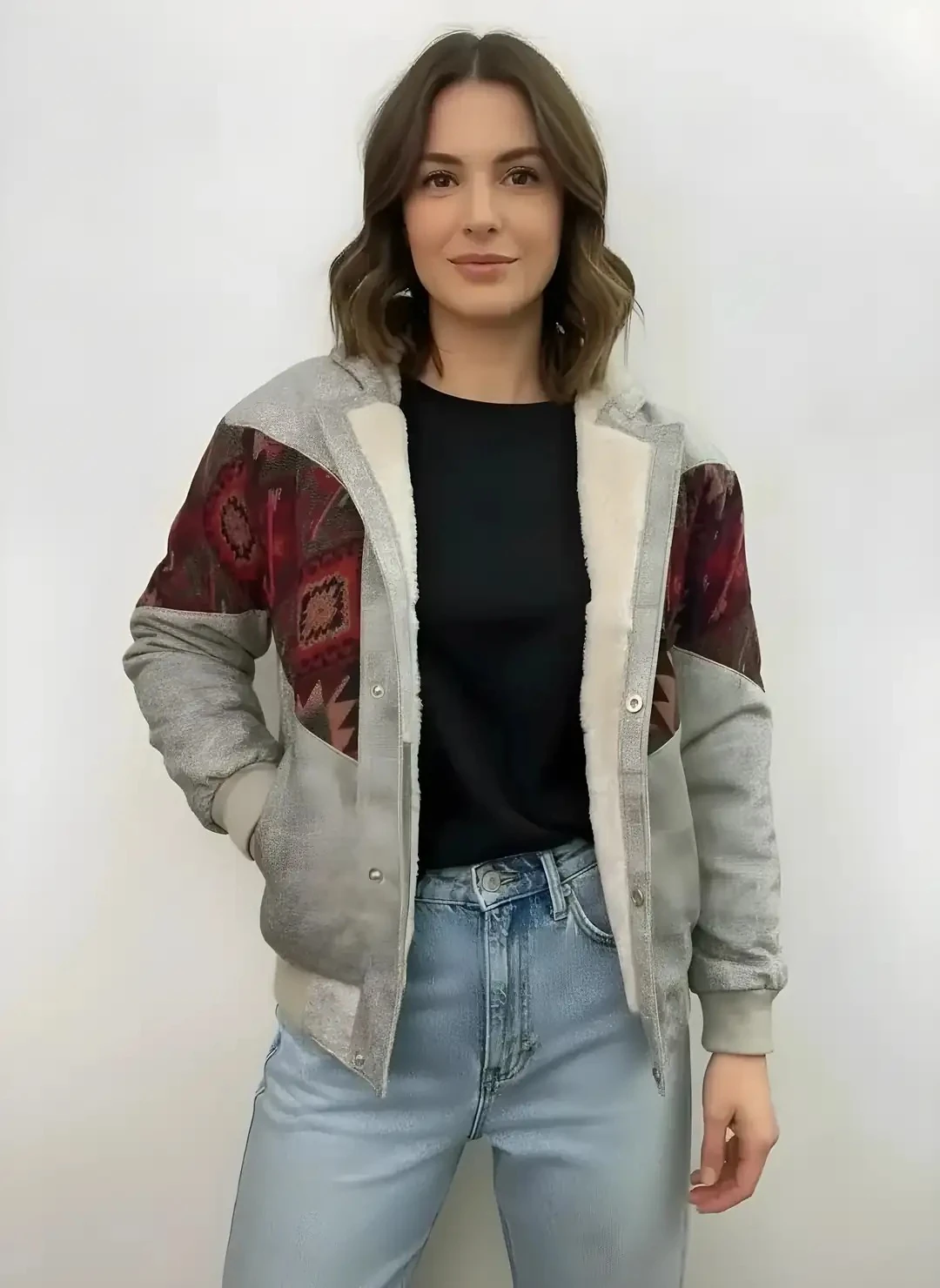 (7641) 36/38 Beden Uyumlu Vintage Desen Oversize Unisex Ceket