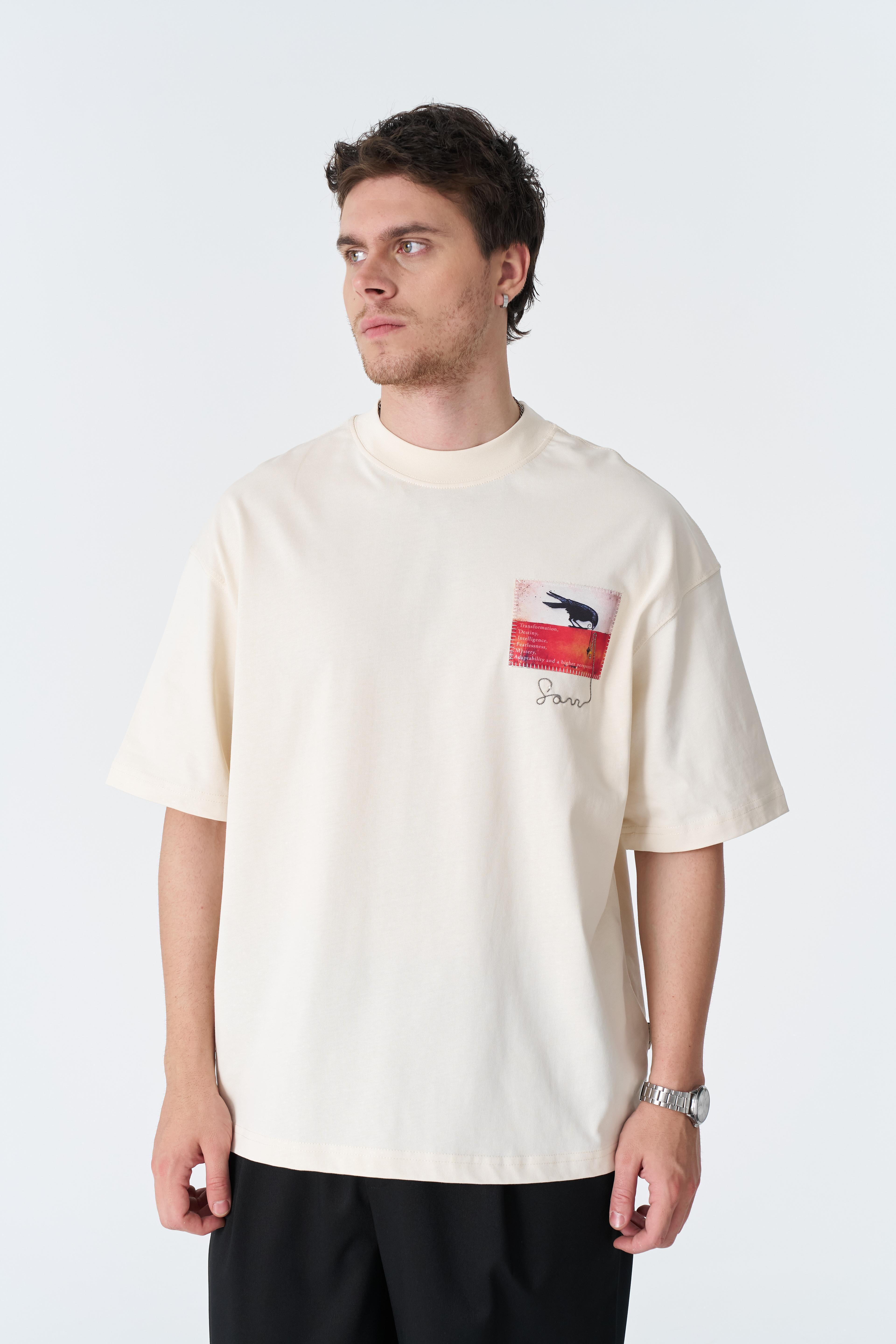 Transformation Karga Baskılı Oversize Tişört - Taş
