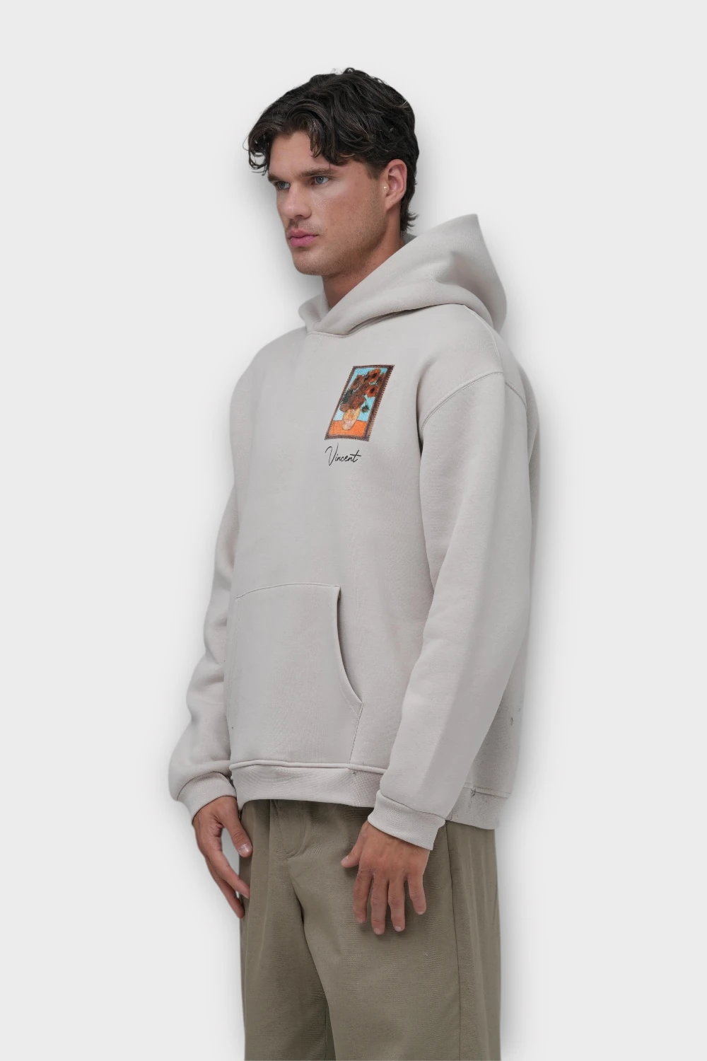 One Day Oversize Hoodie  - Şardonlu %100 Pamuk - Taş