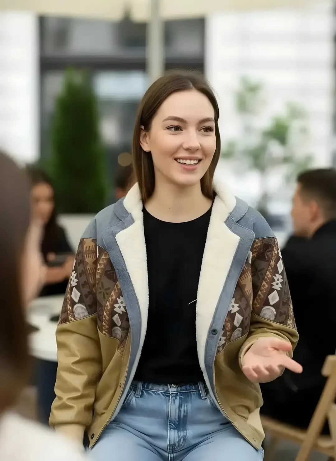 (7642) 36/38 Beden Uyumlu Vintage Desen Oversize Unisex Ceket