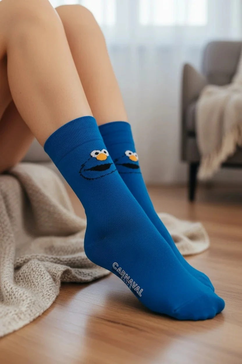 Mavi Kurabiye Canavarı Desenli Çorap (36-44 Numaraya Uygun)