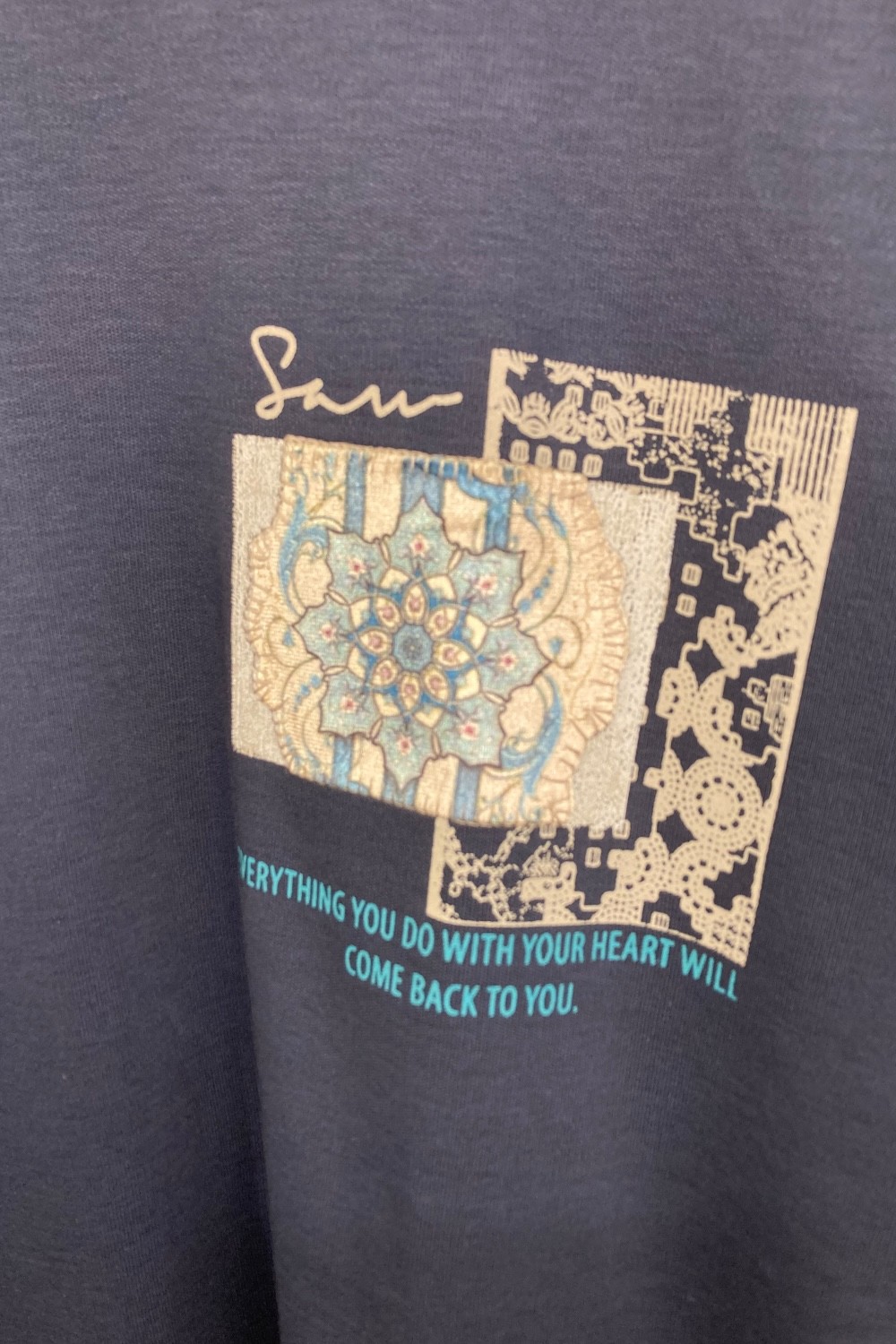 Everyting You Do With Your Heart Oversize Tişört - Lacivert