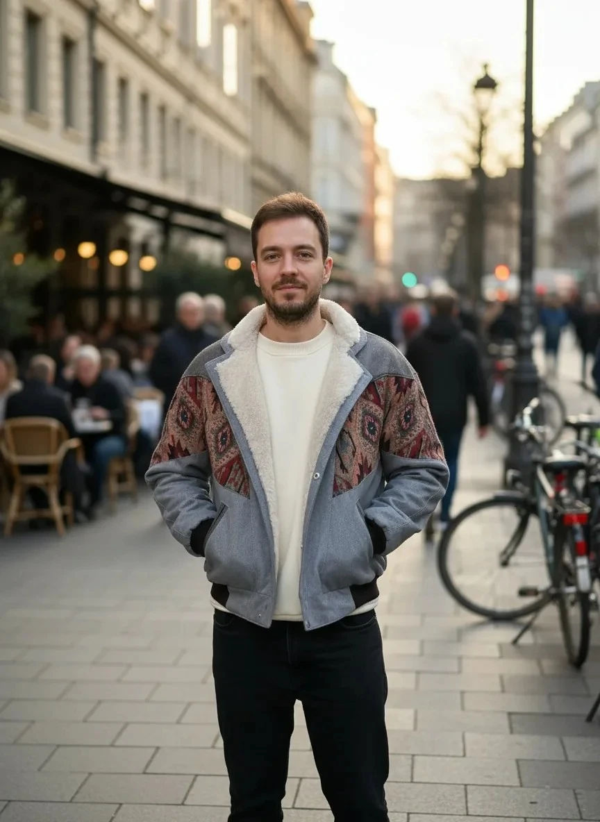 (7611) Small / Medium Beden Uyumlu Oversize Vintage Desen Ceket