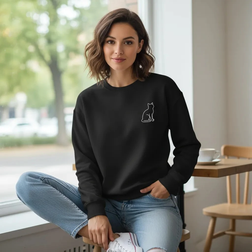 Oturan Kedi Siyah Oversize Sweatshirt 