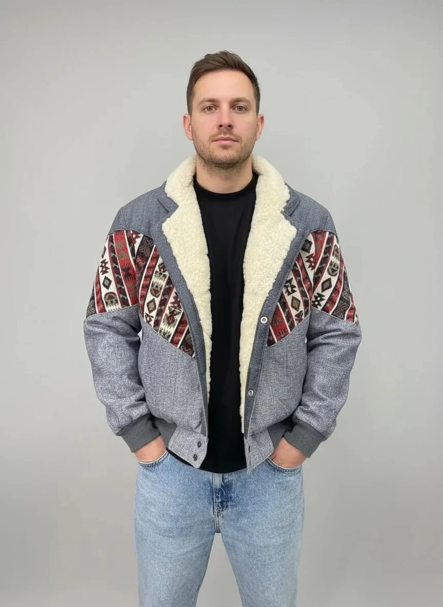 (7590) Small / Medium Beden Uyumlu Oversize Vintage Desen Ceket