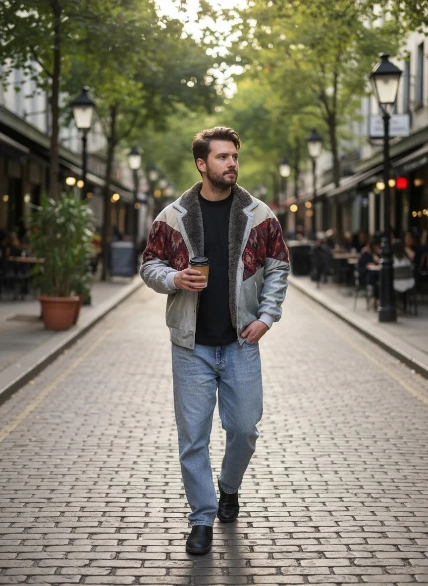 (7592) Small / Medium Beden Uyumlu Oversize Vintage Desen Ceket