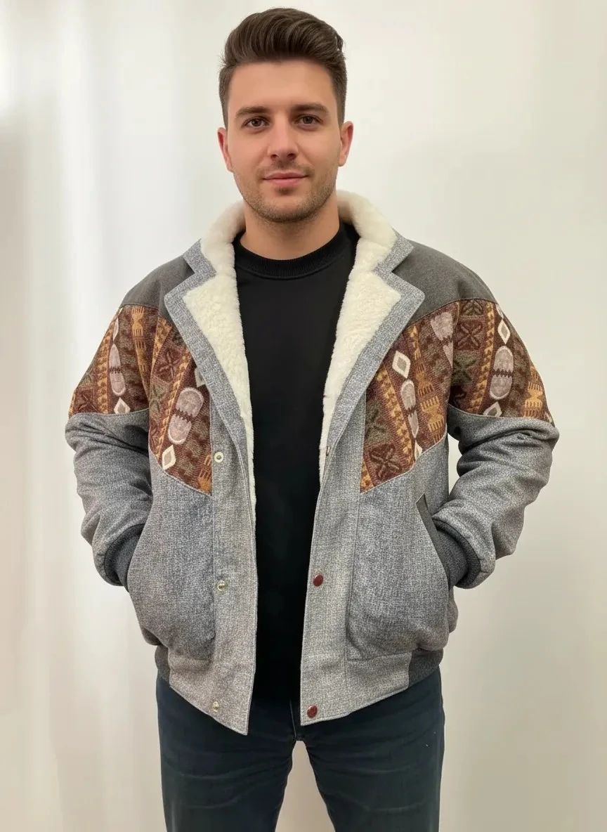 (7695) Large / XLarge Beden Uyumlu Vintage Desenli Özel Ceket