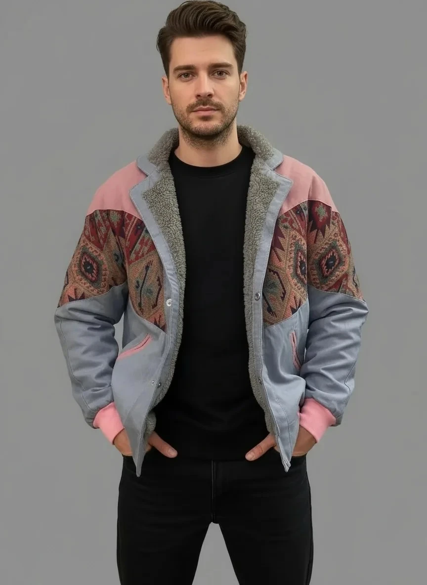 (7614) Small / Medium Beden Uyumlu Oversize Vintage Desen Ceket