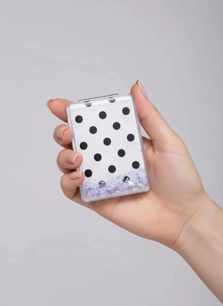 Siyah Beyaz Puantiyeli  6 * 8.5 cm Cep Aynası 