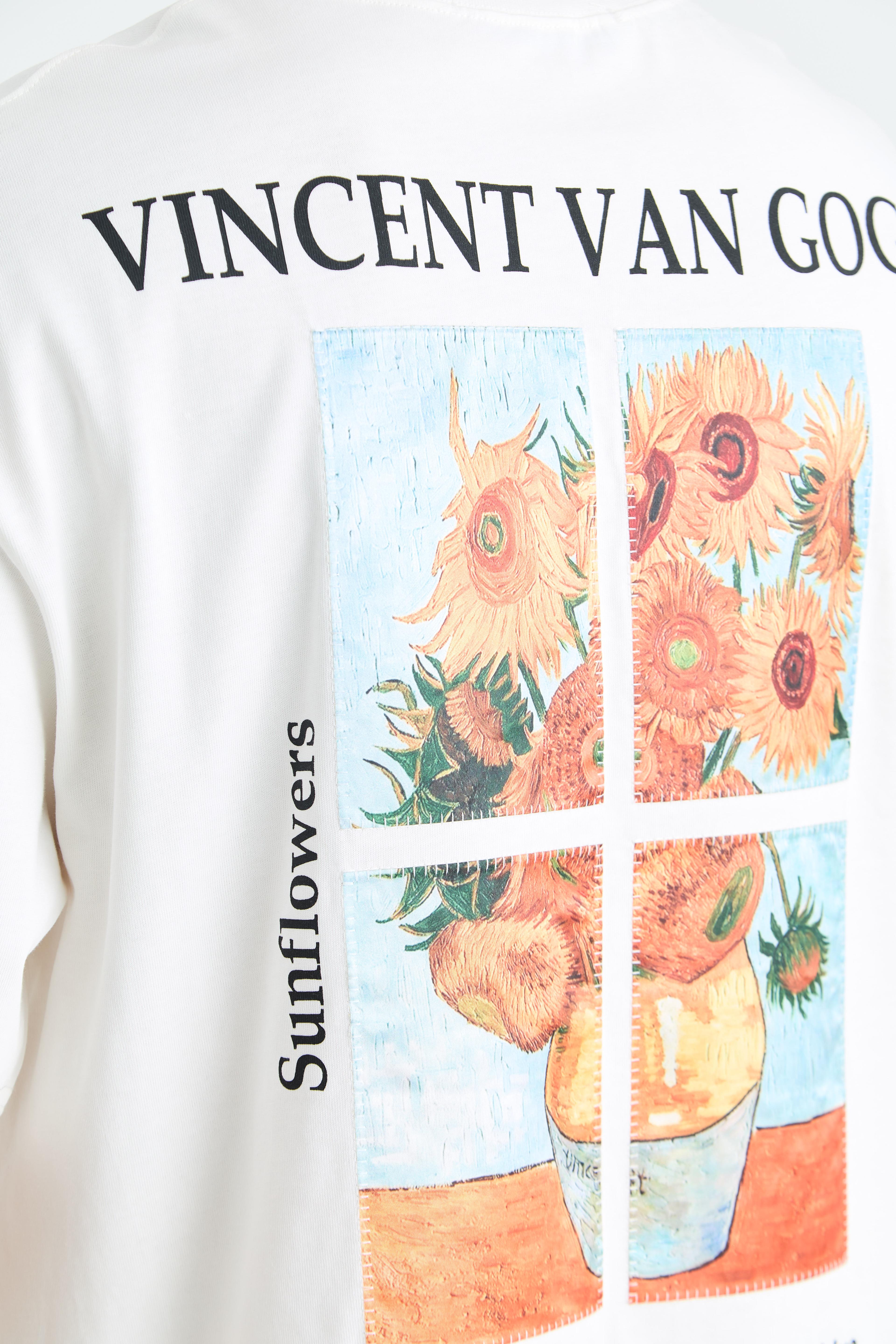 Vincent van Gogh Sunflowers Oversize Tişört - Beyaz