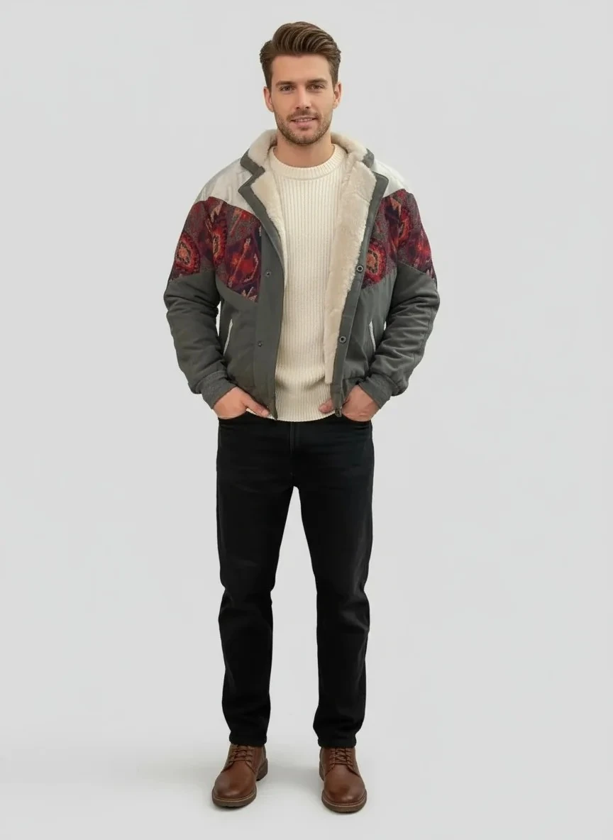 (7612) Small / Medium Beden Uyumlu Oversize Vintage Desen Ceket