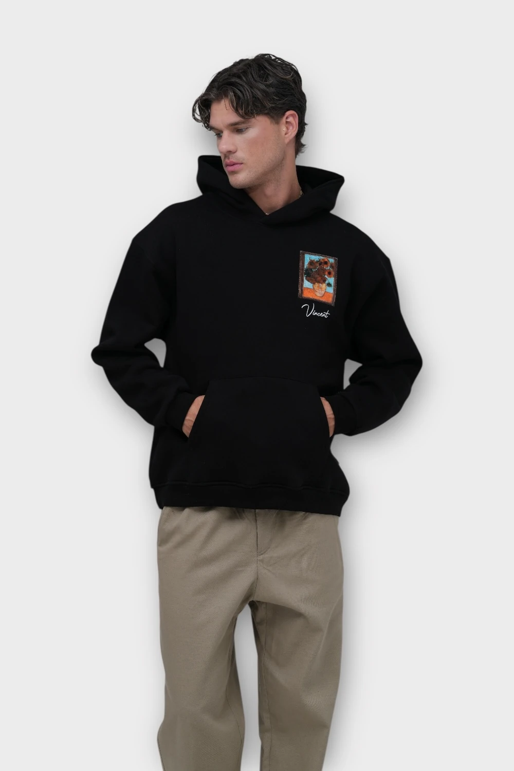 One Day Oversize Hoodie  - Şardonlu %100 Pamuk - Siyah