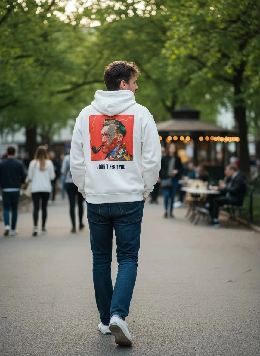 I Can't Hear You Oversize Hoodie - %100 Pamuk Şardonlu - Beyaz