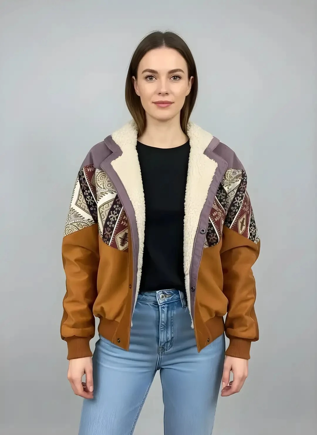 (7637) Small / Medium Beden Uyumlu Oversize Vintage Desen Ceket