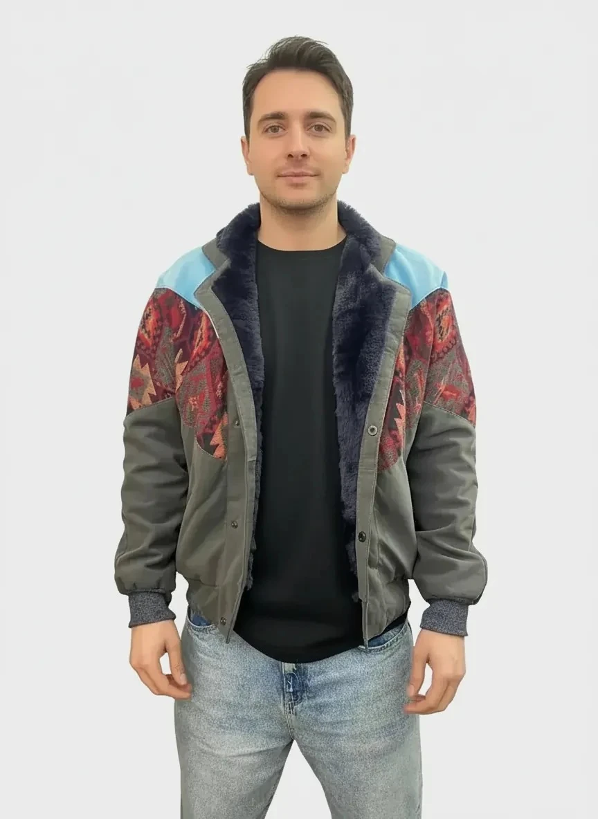 (7634) Small / Medium Beden Uyumlu Oversize Vintage Desen Ceket