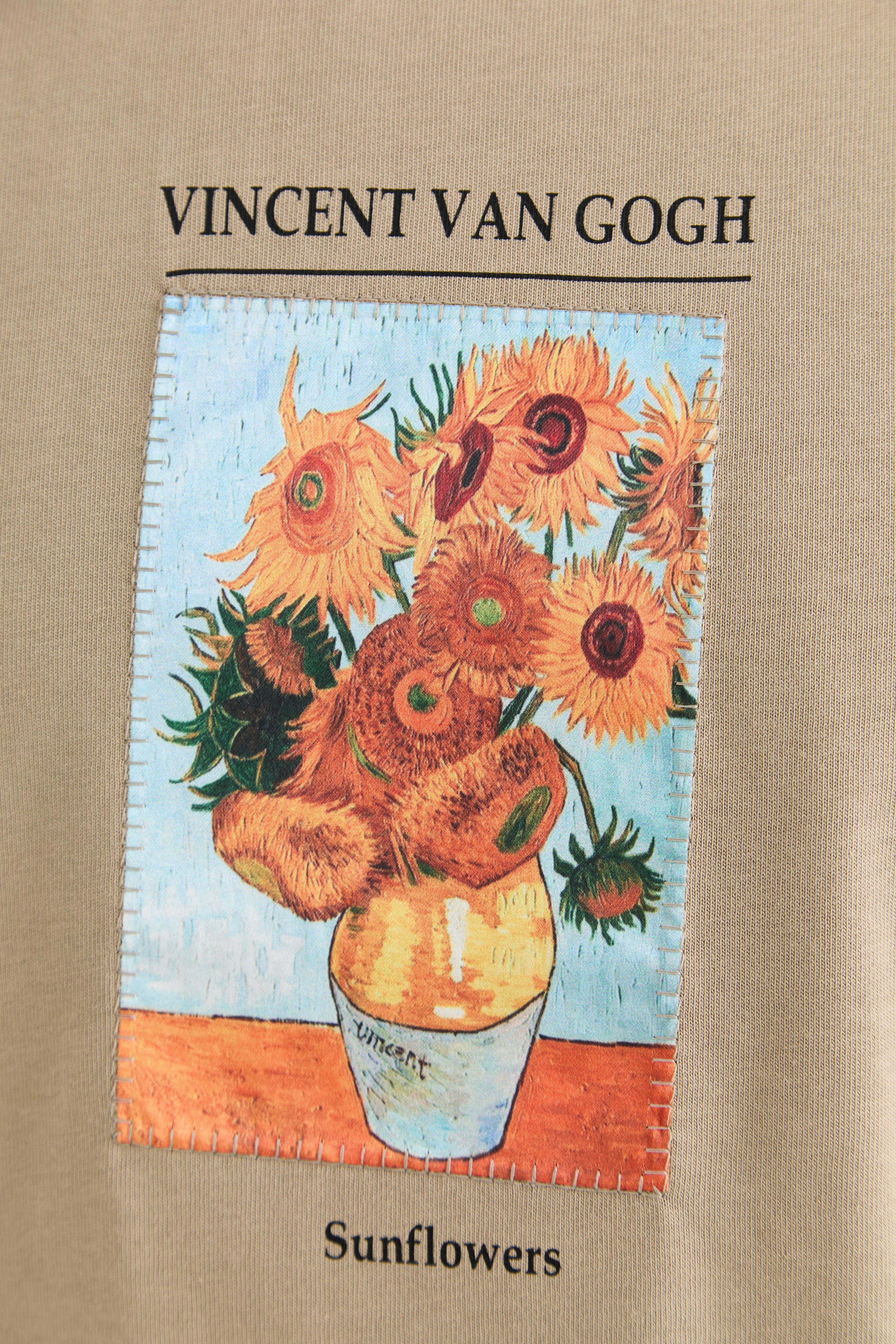 Vincent van Gogh Sunflowers Oversize Tişört - Vizon