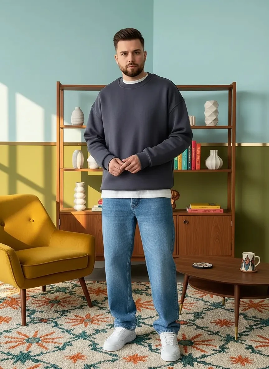 Basic Antrasit Oversize Kalın Sweatshirt - 3 İplik Şardonlu