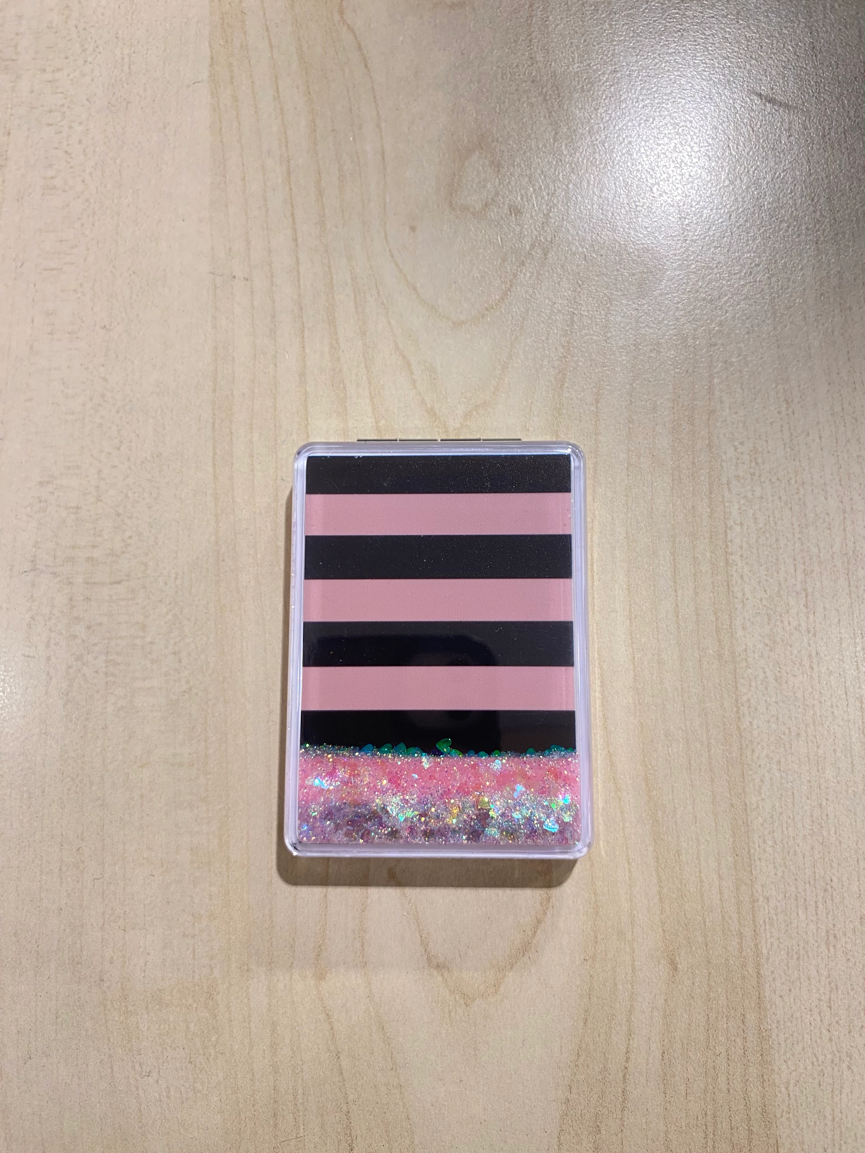 Pembe Siyah Çizgili 6 * 8.5 cm Cep Aynası - YA151