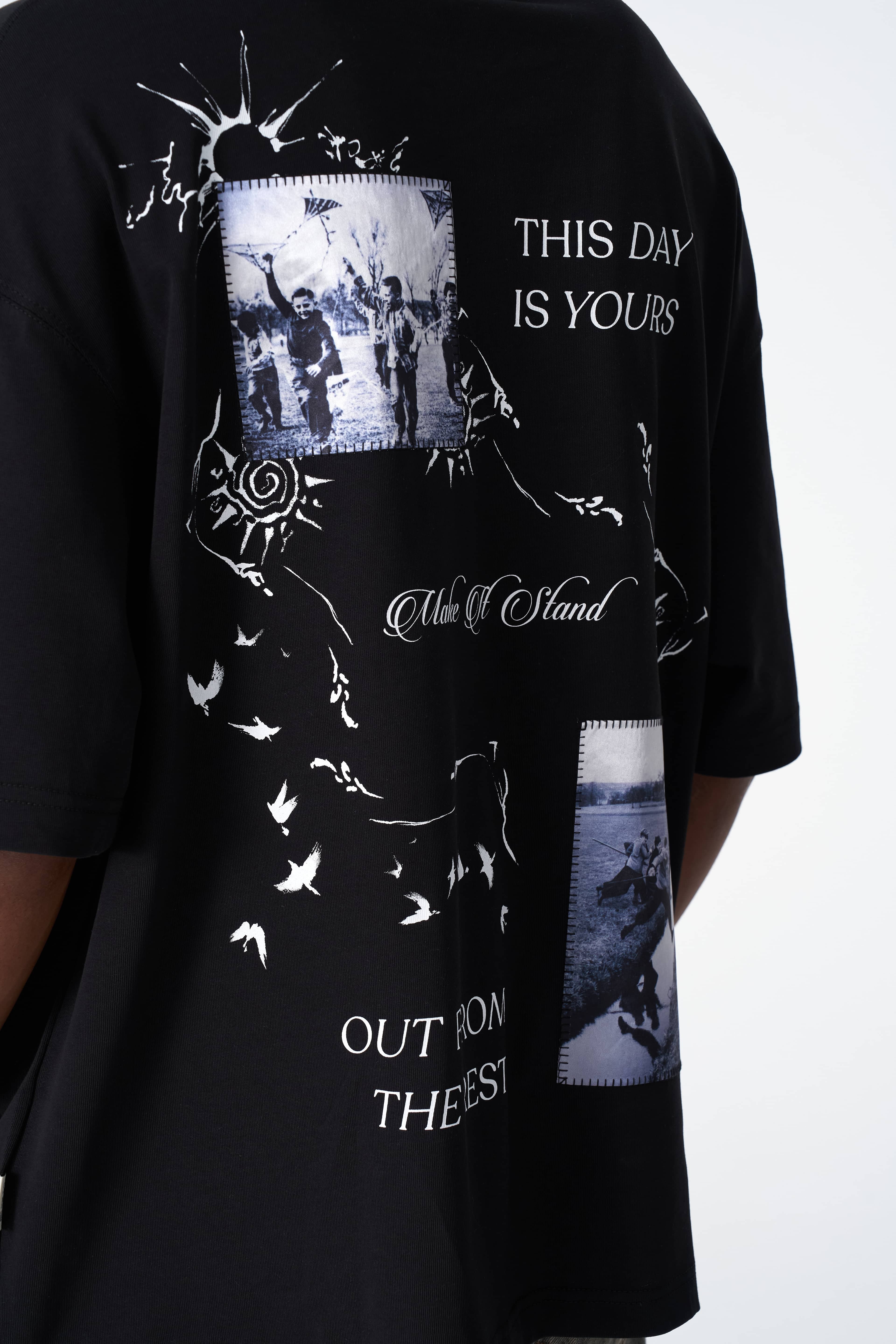 This Day is Yours Oversize %100 Pamuk T-Shirt - Siyah