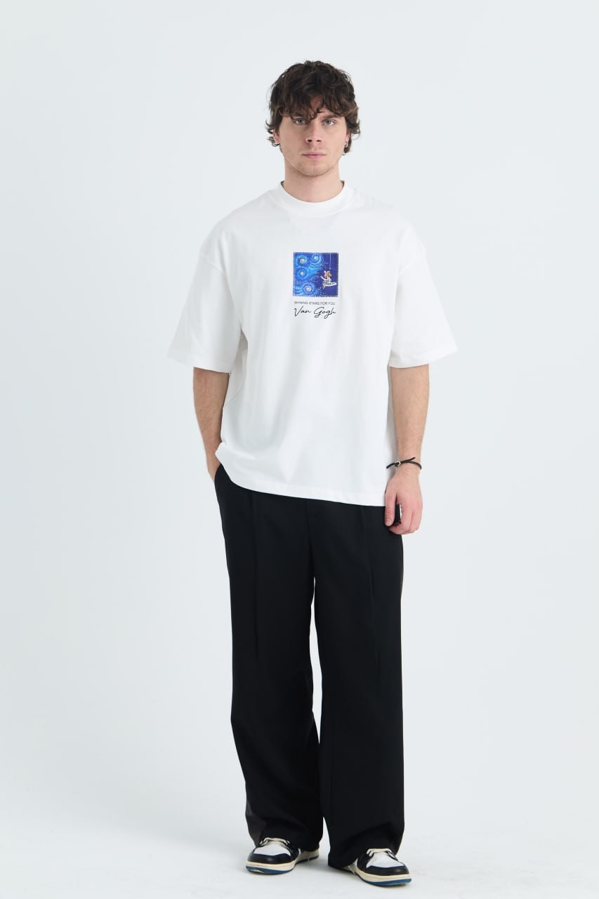 UNISEX OVERSIZE SHINING STARS FOR YOU T-SHIRT - BEYAZ