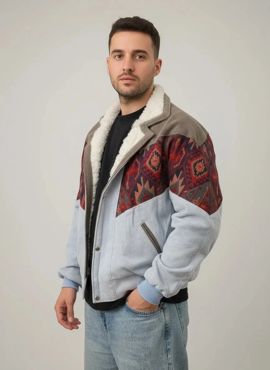 (7595) Small / Medium Beden Uyumlu Oversize Vintage Desen Ceket