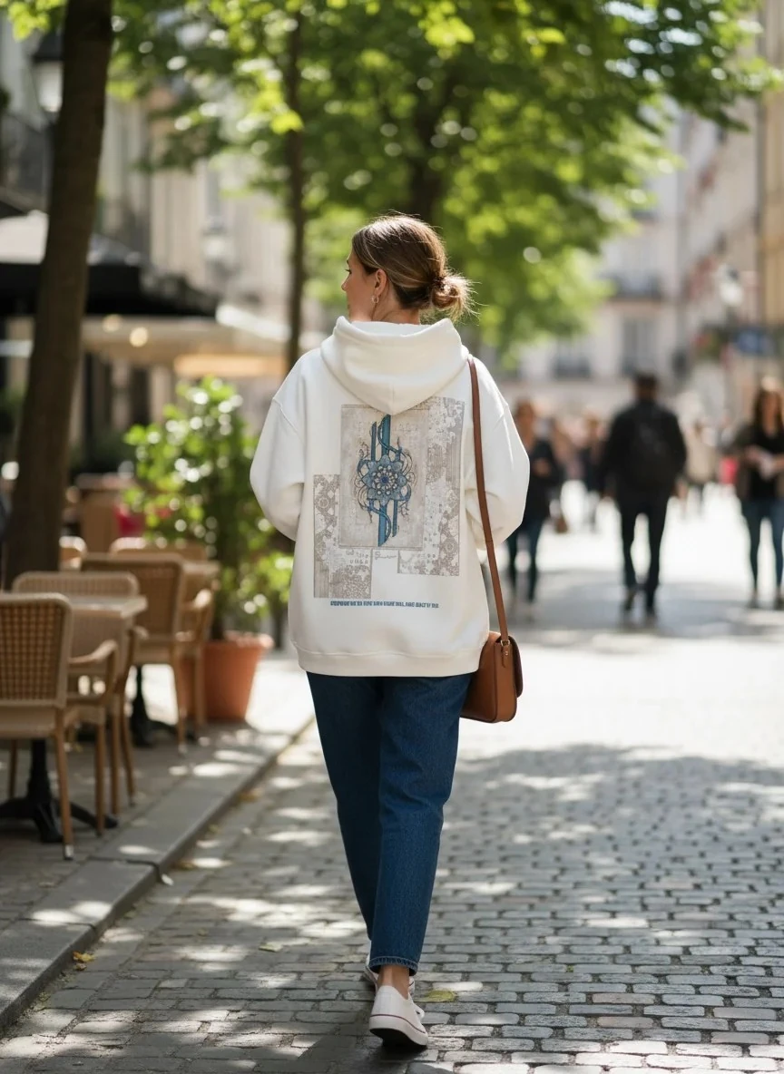 Everything You Do Oversize Hoodie  - Şardonlu %100 Pamuk - Beyaz